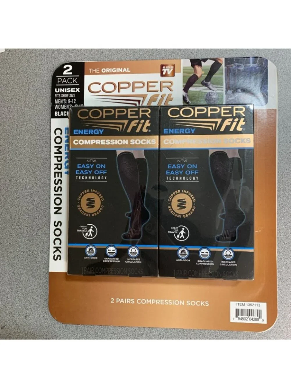 NWT Copper Fit Men's 9-12 Womens 10 Energy Compression Socks 2 Pack Black F1815